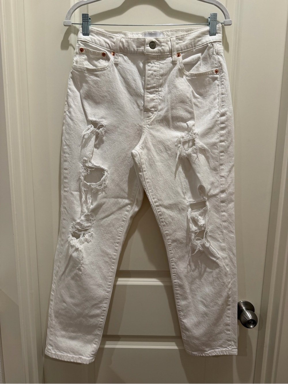 Lucky Brand White Distressed High-Rise Jeans
